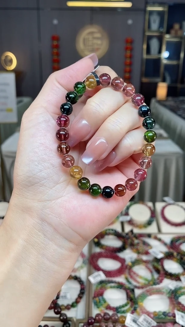 未镶嵌冰透净体老矿碧玺彩虹单圈手串7mm+碧玺hon多样性发一条