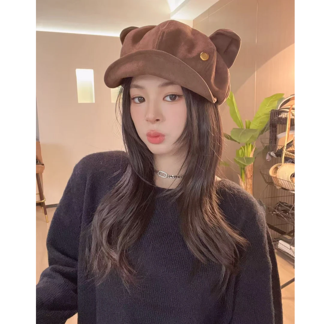 【小猫猫】复古麂皮猫耳朵贝雷帽女帽子女款秋冬云朵帽秋季无檐
