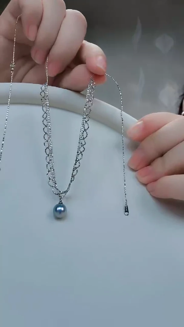 海水珍珠银S925镶嵌颈饰真多麻蕾丝吊坠