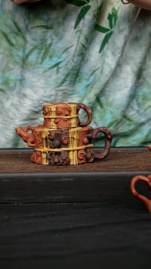 茶壶紫砂全手树柴三友套组 一物见春