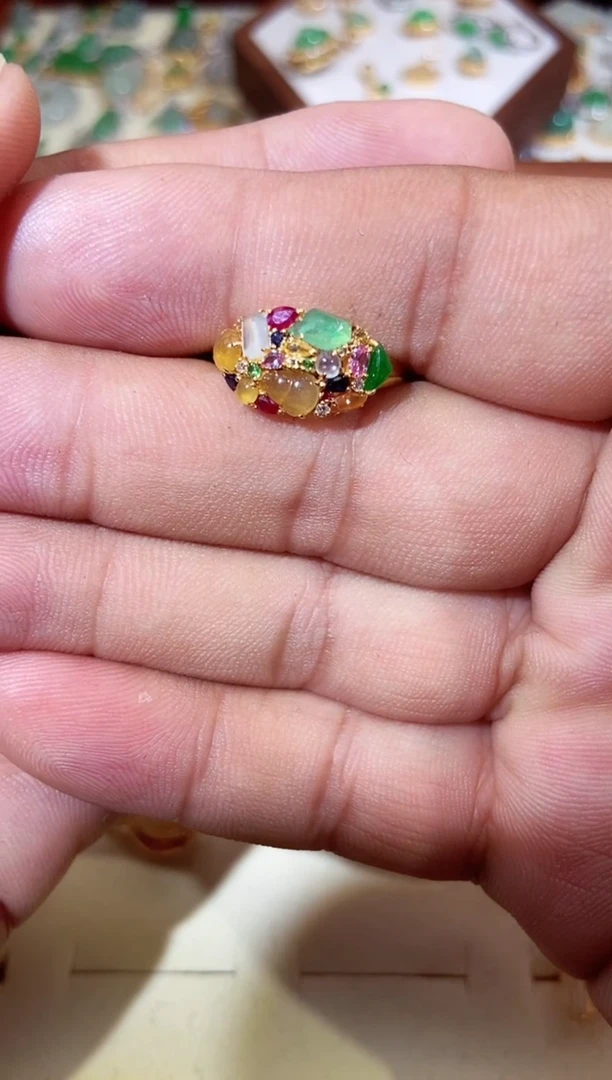 翡翠18K金镶嵌吊坠(不含链)1111111