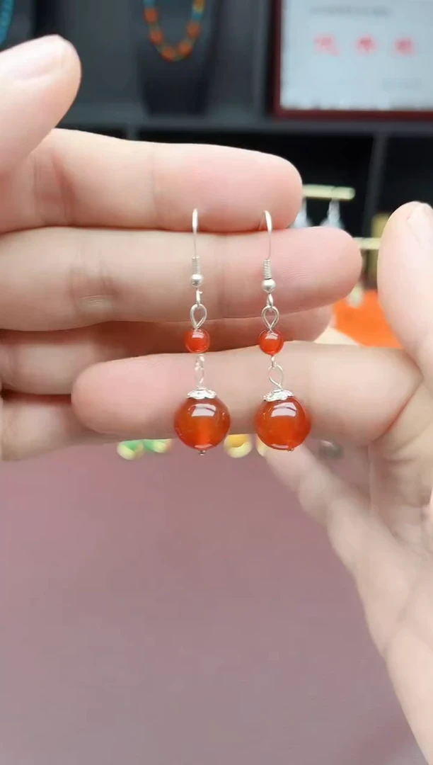 银S925镶嵌耳饰玛瑙/玉髓409000