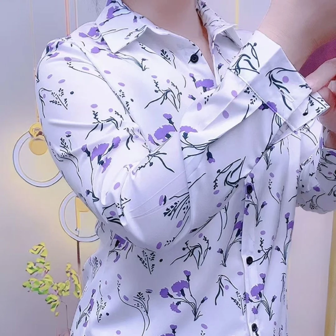 时尚妈妈装休闲洋气小碎花印花衬衫薄款长袖时尚百搭韩版打底衬衣