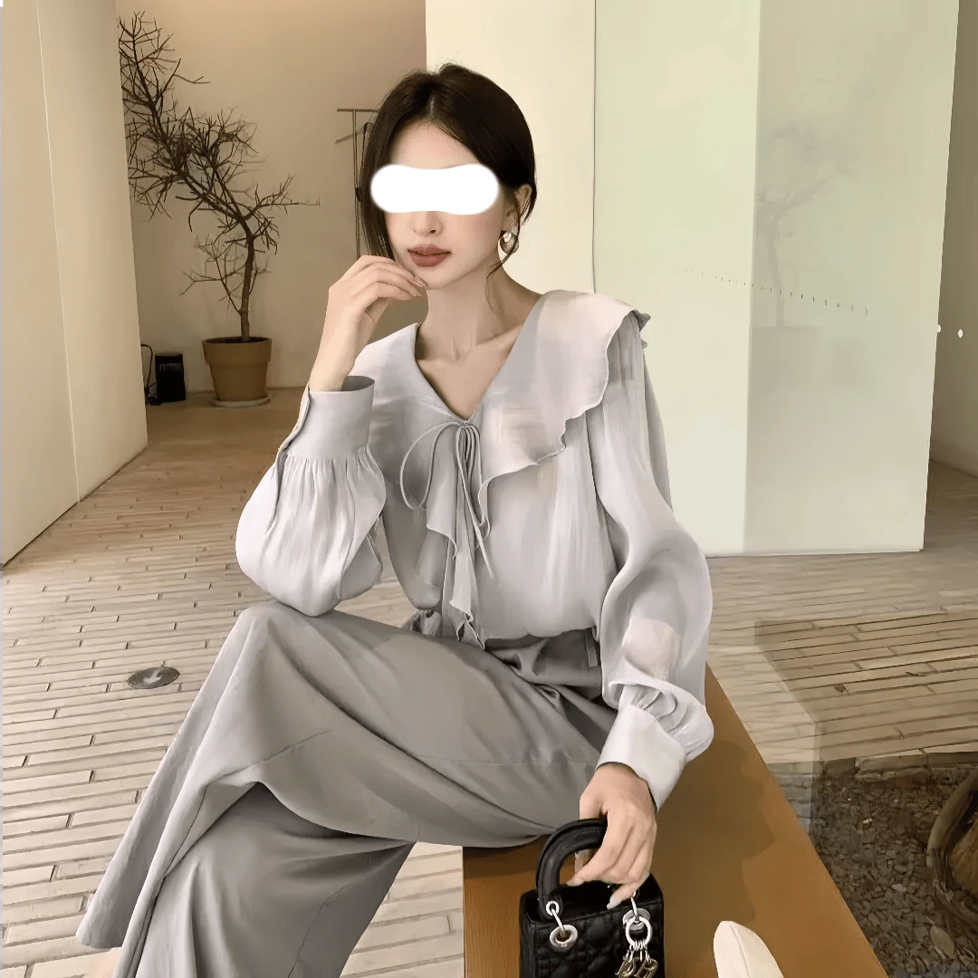 2025新款法式高级感荷叶边长袖衬衫秋季宽松显瘦百搭气质上衣女装