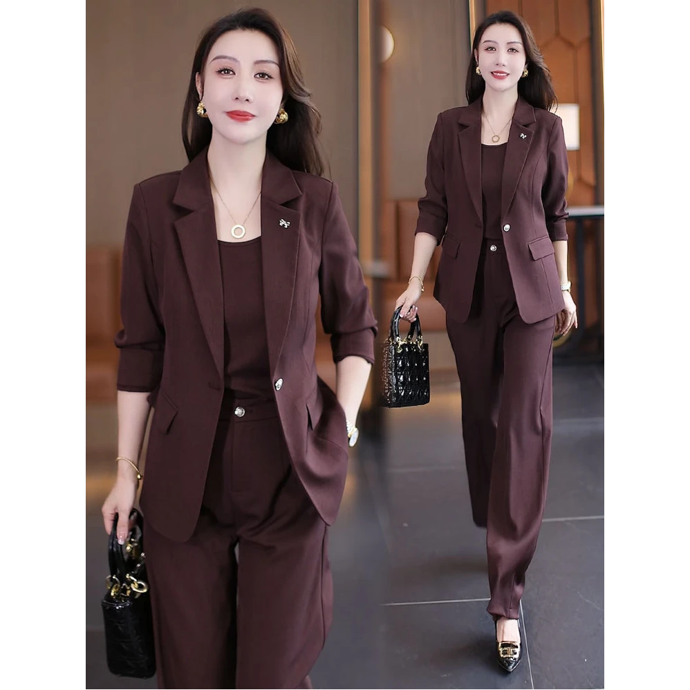 时尚西装套装女2025秋季新款时髦洋气西服外套吊带阔腿裤三件套潮