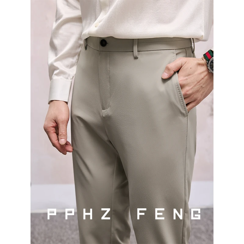 冰凉吸湿铜氨丝 防盗口袋春夏季商务通勤弹力修身直筒休闲裤子男