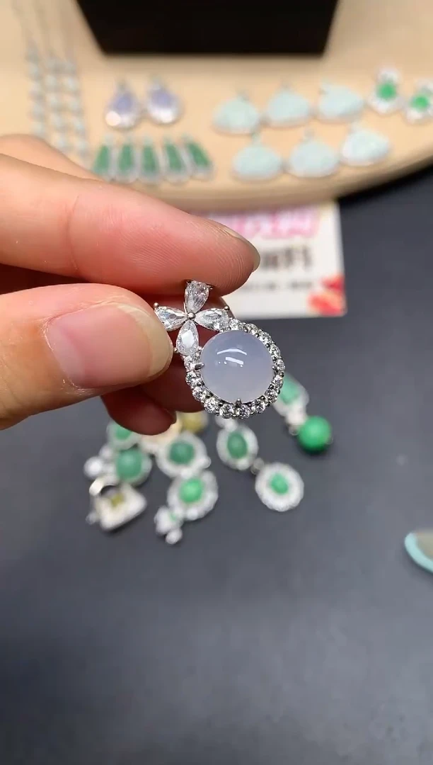 翡翠银S925镶嵌吊坠(不含链)蛋面【无服务费】