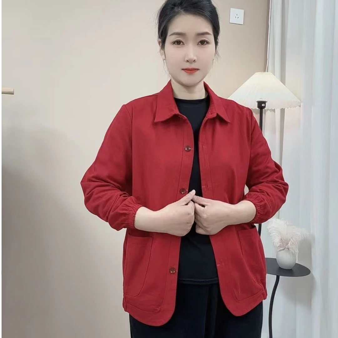 春秋新款时尚外套时尚洋气减龄女装百搭休闲宽松纯色长袖外套老人