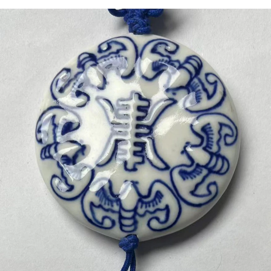 青花手工手绘寿字牌创汇时期出口件