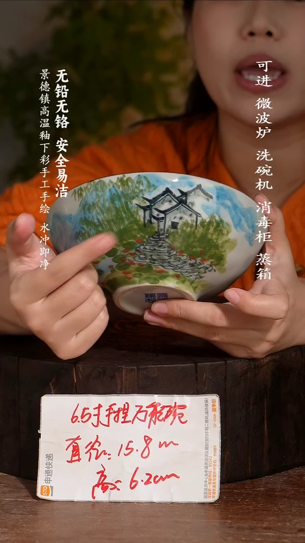 碗陶瓷景德镇高温瓷釉下彩手绘陶瓷