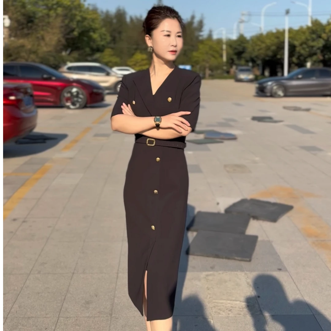 【英品】夏季显瘦连衣裙时尚气质西装连衣裙修身名媛风WQ168