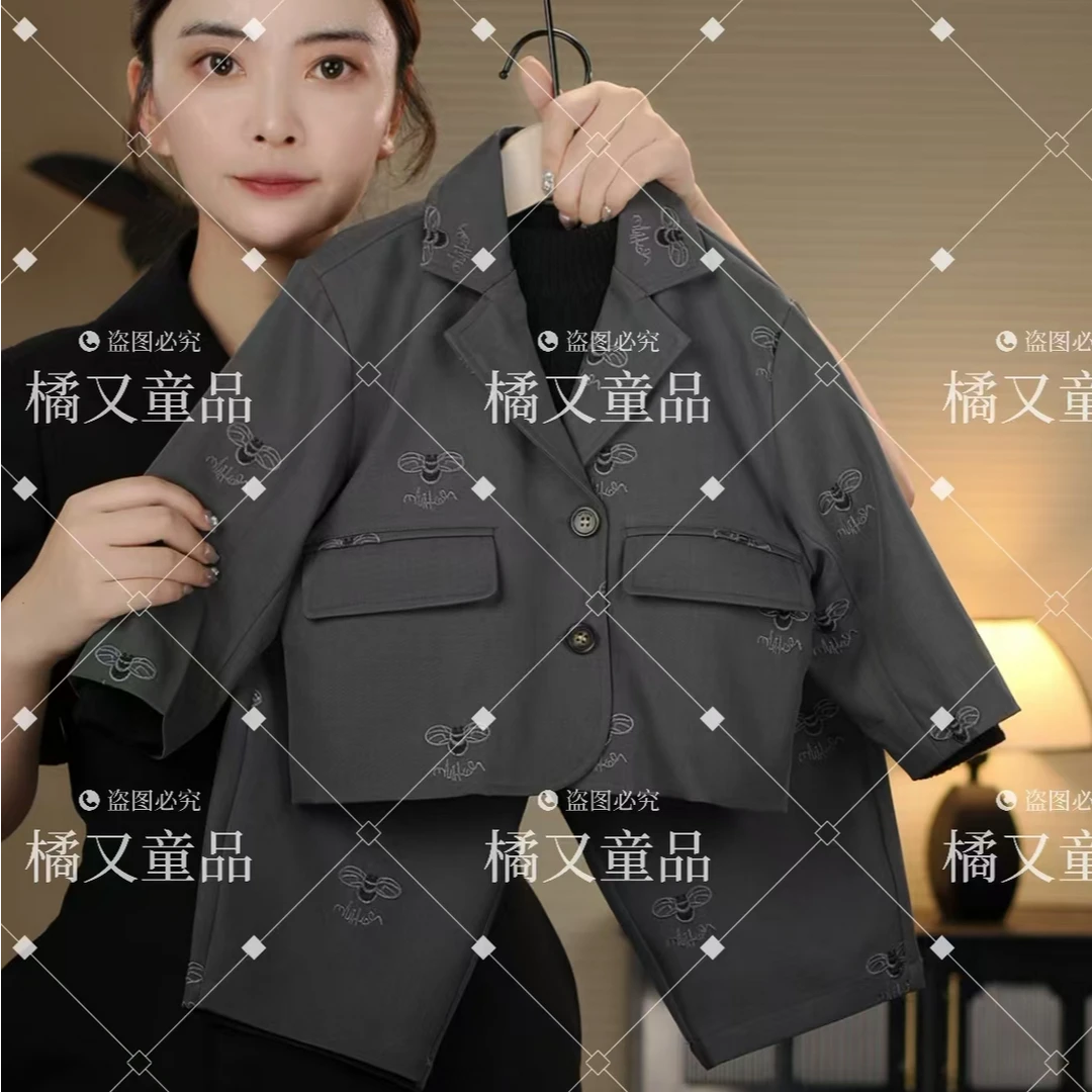 【小蜜蜂】2025春季新品潮流休闲长袖西装男童女童儿童套装25589