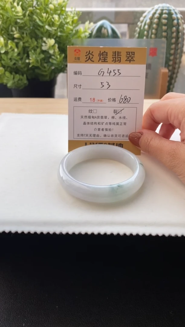 未镶嵌手镯翡翠53.1圈口编码G455