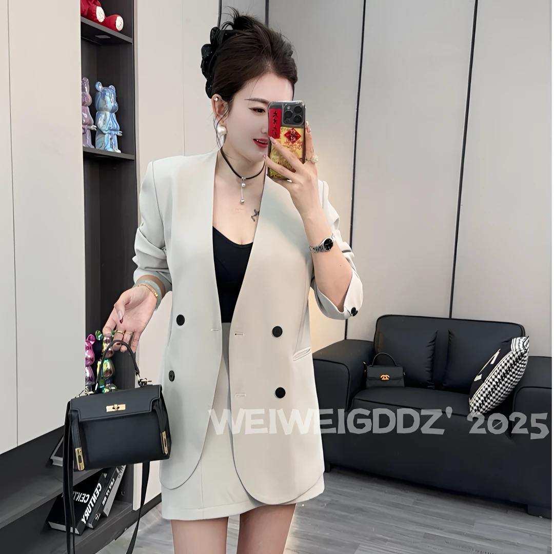 2558V领西服套装长袖2025春季女装新款时尚显瘦休闲百搭两件套