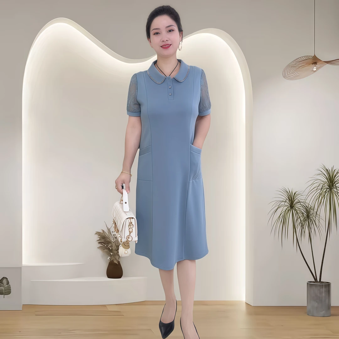 夏季时尚穿搭镂空宽松腰百搭连衣裙法式轻奢休闲拼接polo翻领