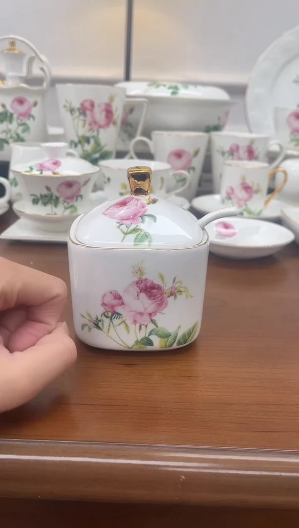 盘玫瑰高骨骨瓷调味罐微瑕不退换