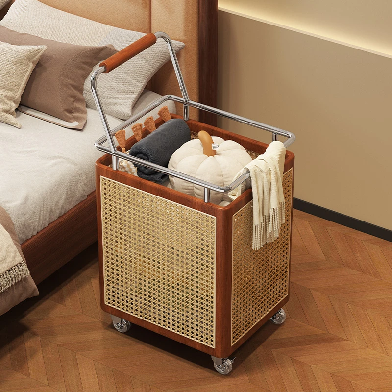 藤编脏衣篓可移动置物架浴室放衣服大容量脏衣篮家庭整理收纳神器