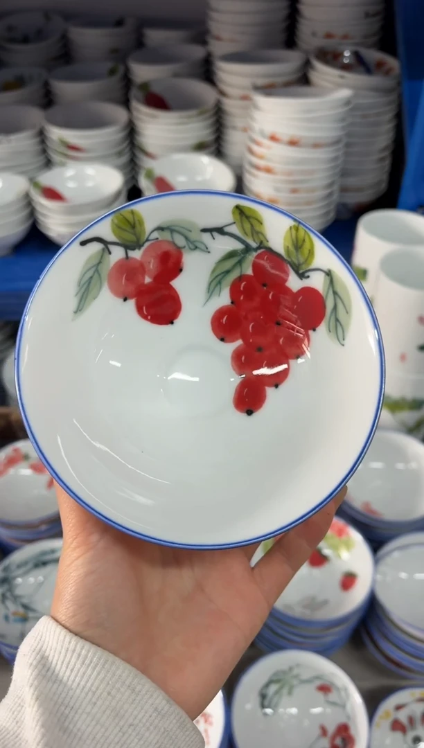 瓷片景德镇高温陶瓷食品级手绘釉中彩-斗笠碗