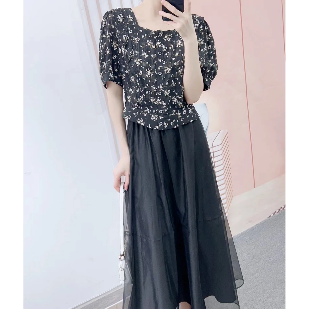 097/L5清仓夏季汉派碎花显瘦小衫+高腰半身裙两件套裙