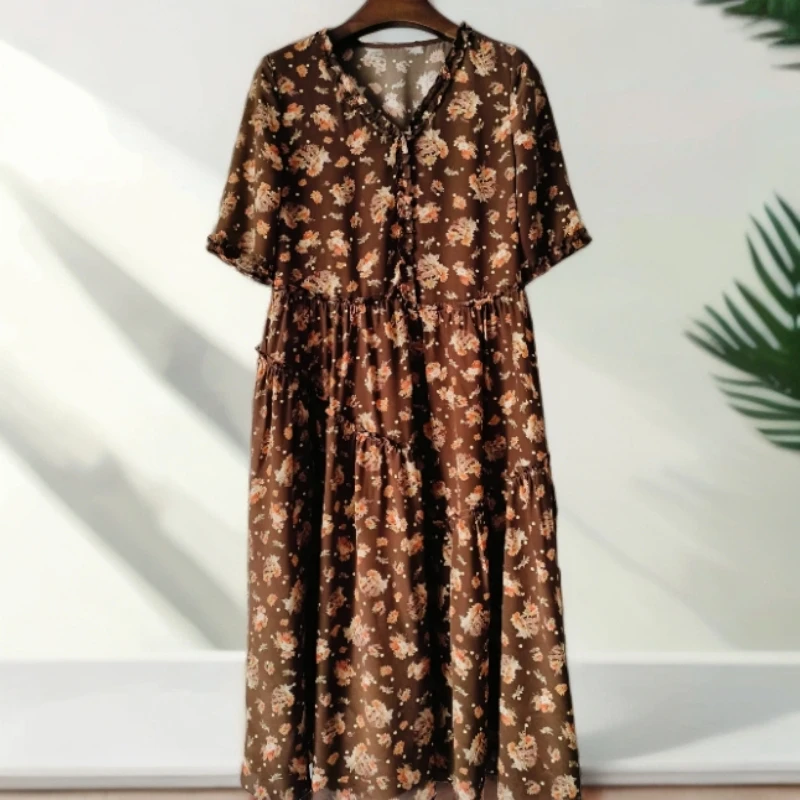 【WLL】印花气质短袖连衣裙L7202