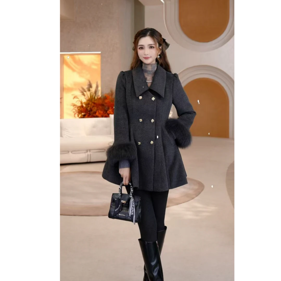 COCO BECCI【首尔千金】90白鸭双排扣优雅羽绒呢外套CFLJD200299