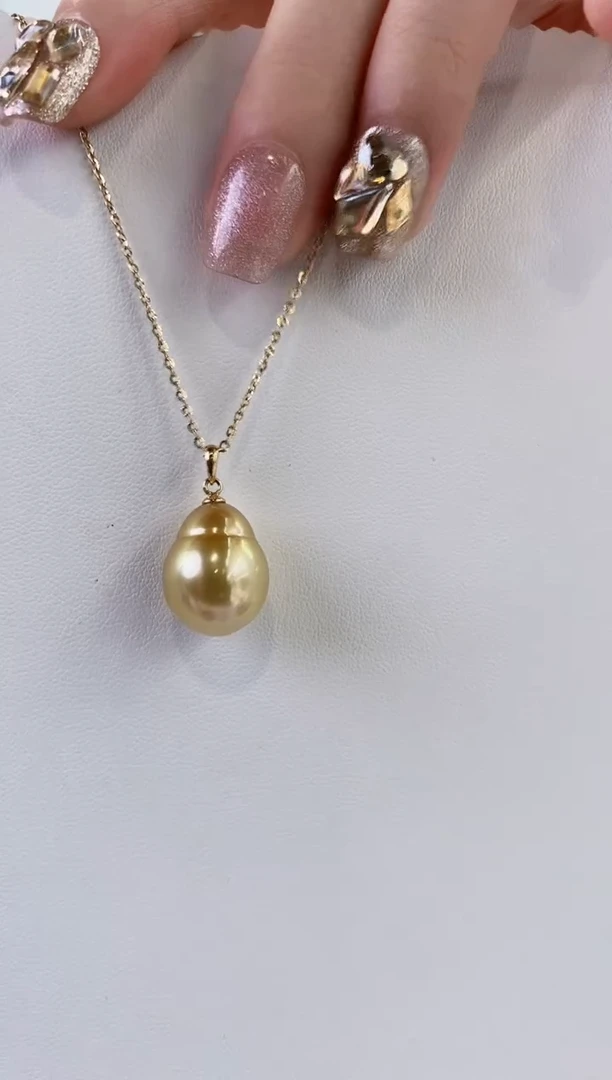 吊坠(不含链)18K金镶嵌海水珍珠13-14南洋金珠吊坠