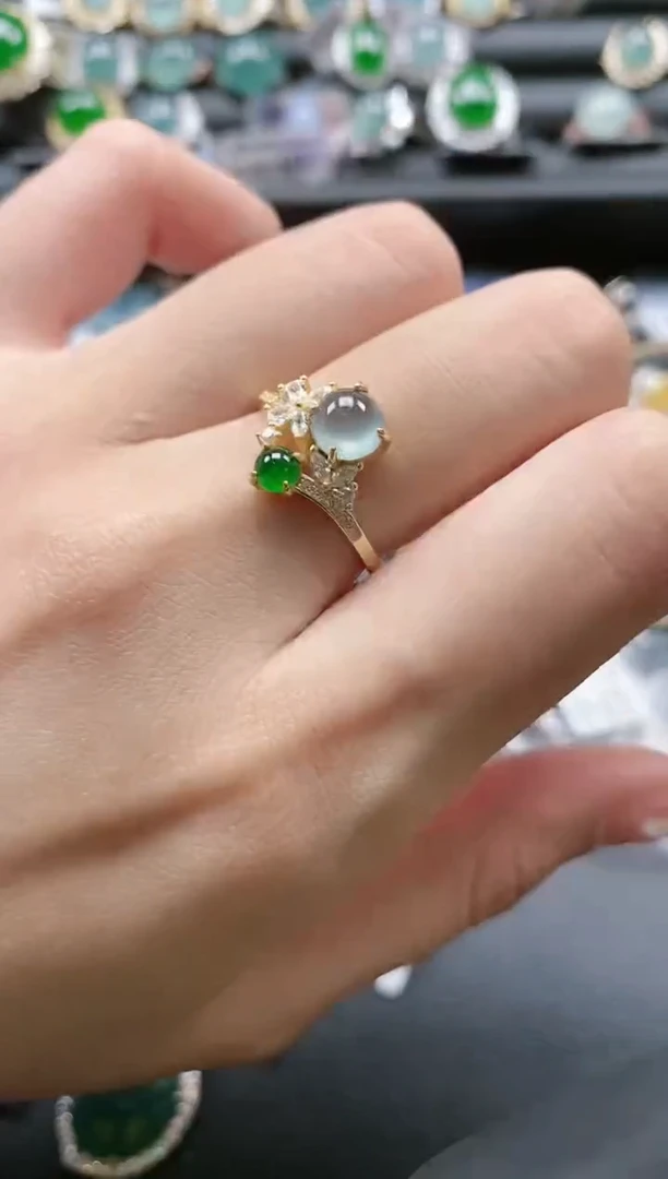 【闪购商品】翡翠戒指银S925镶嵌5151-10