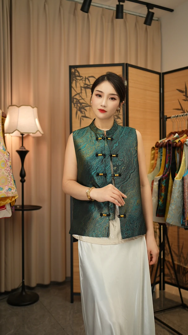 CHUNTIAN/李李国风【忘机】新中式宋锦提花时尚马甲