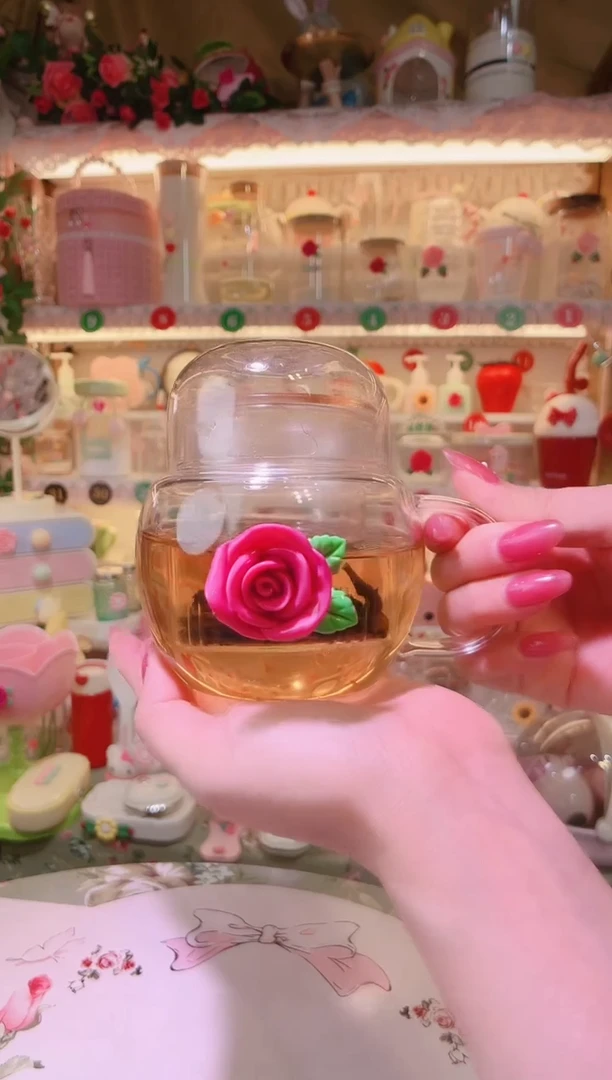 精致品质好发货快放心拍！玫瑰花吨吨泡茶杯