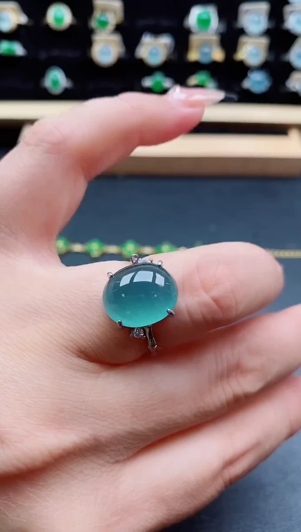 银S925镶嵌戒指翡翠1