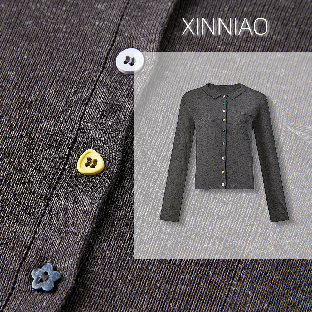 【经典搭配】XINNIAO天丝彩纽翻领上衣亚麻休闲穿搭俏皮女士开衫