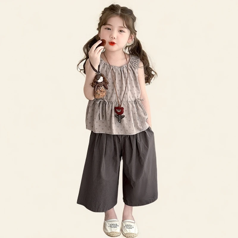 女童套装洋气宽松夏季薄款森系阔腿裤宝宝2025新款休闲夏装时髦潮