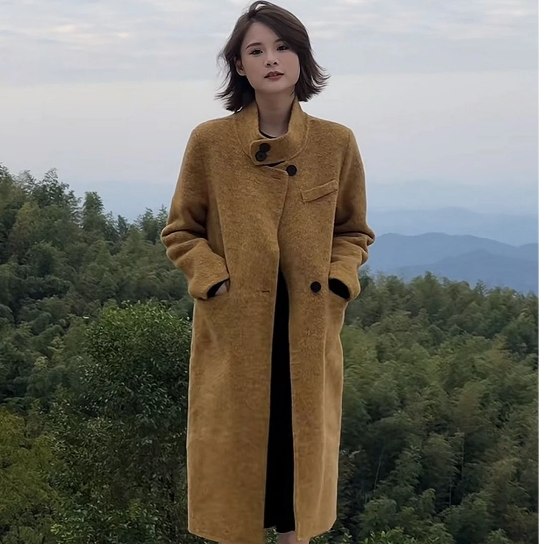 【青儿专属】【骆驼绒&桑蚕丝】秋冬新款羊毛大衣女士长款高领外套