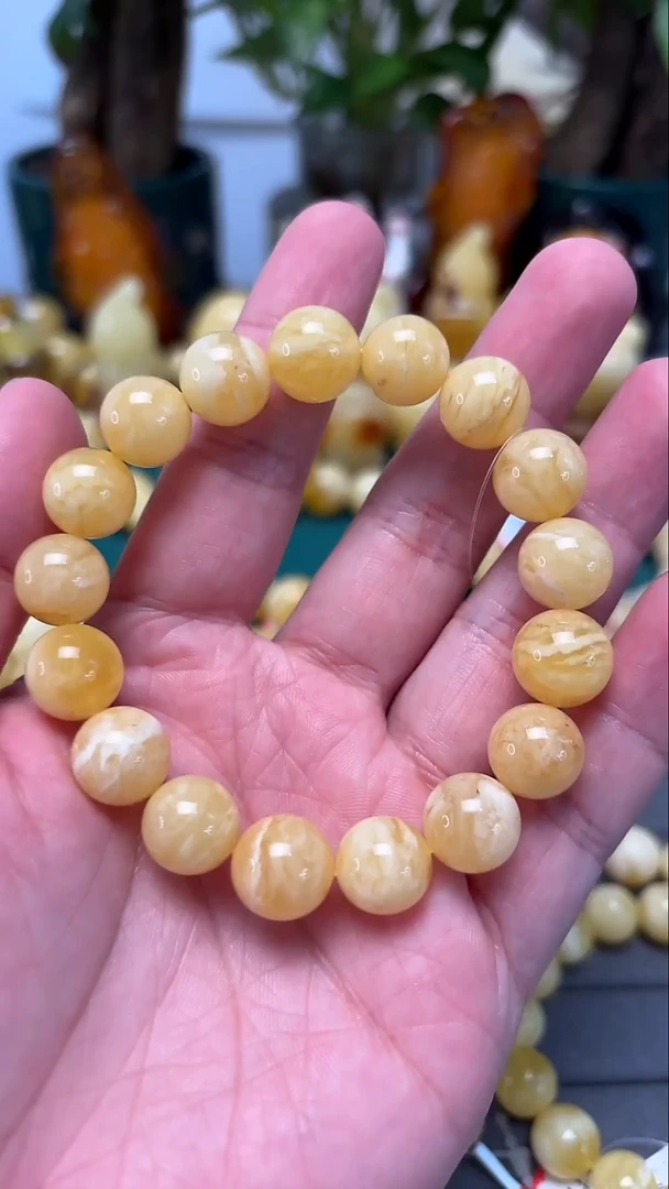 手串琥珀未镶嵌p7俄白花蜡单圈 微瑕 17.66克 12mm