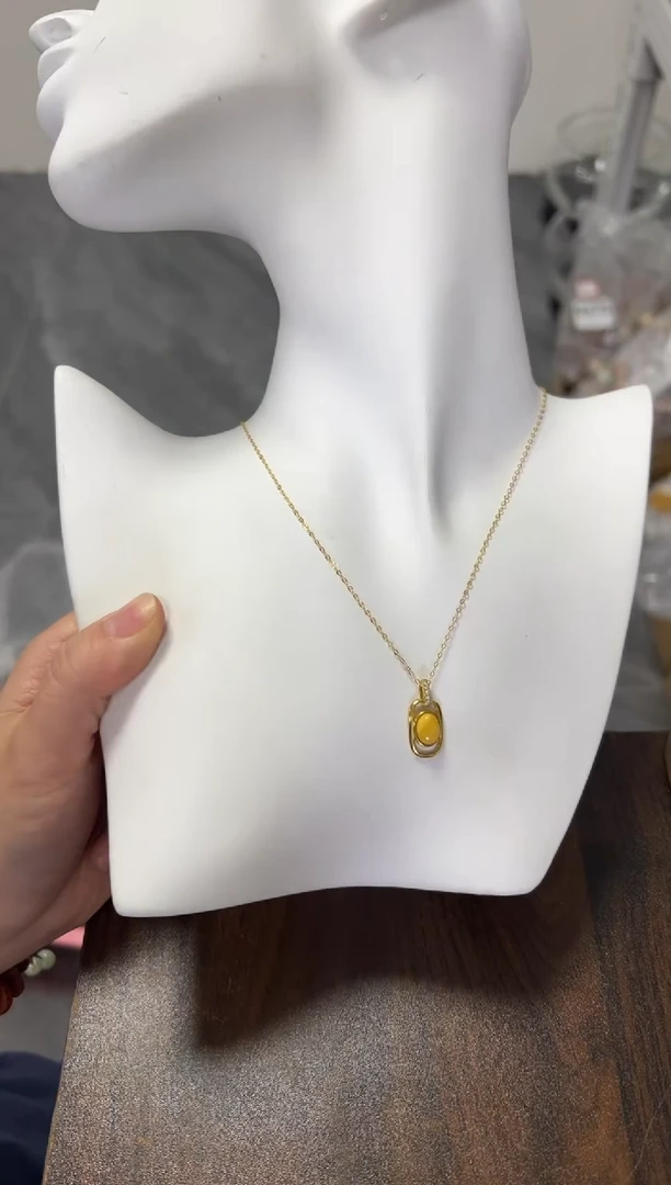 银S925镶嵌颈饰蜜蜡蜜蜡盒子链银吊坠项链[1640]