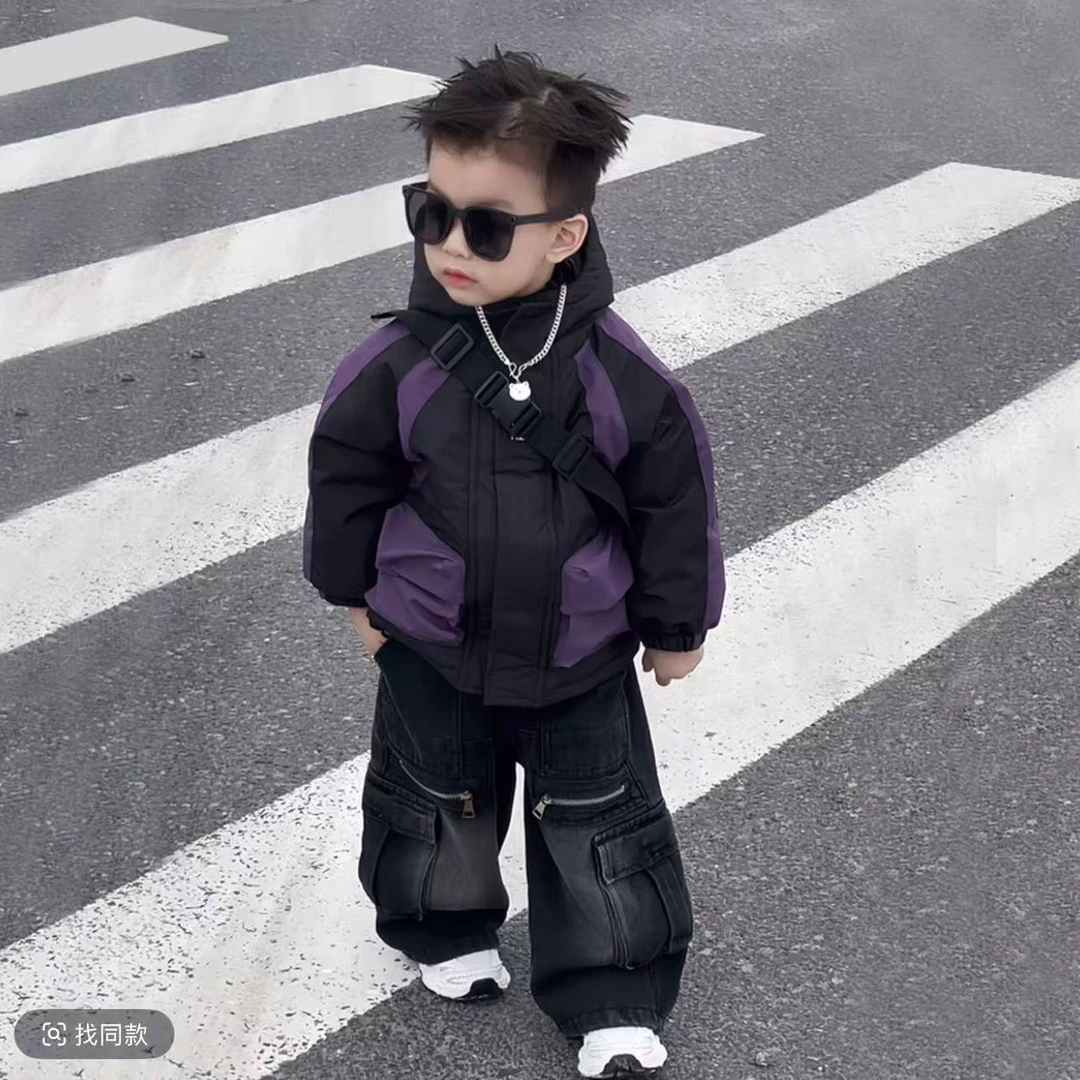 2025冲锋衣夹棉外套秋冬款韩版套装男童洋气痞帅童装