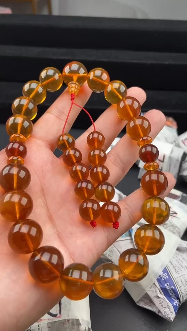 手链琥珀未镶嵌金棕红十八子手持念珠