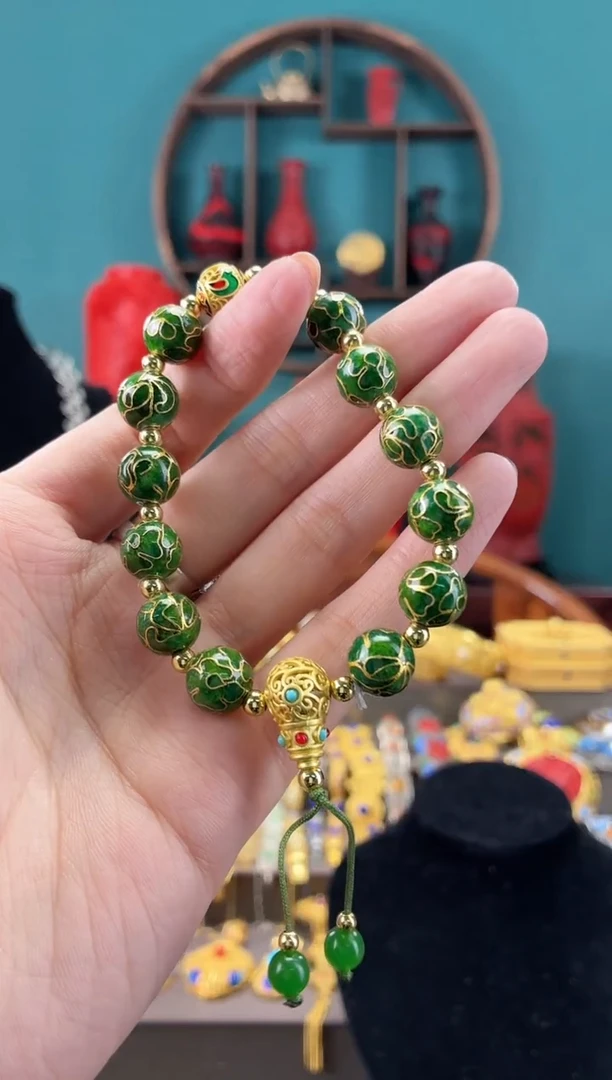 非遗手工景泰蓝1.0万花手串绿色