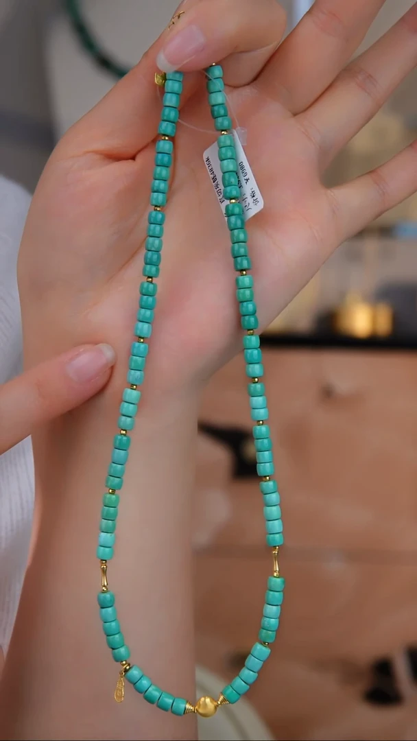 18K金镶嵌绿松石项链1