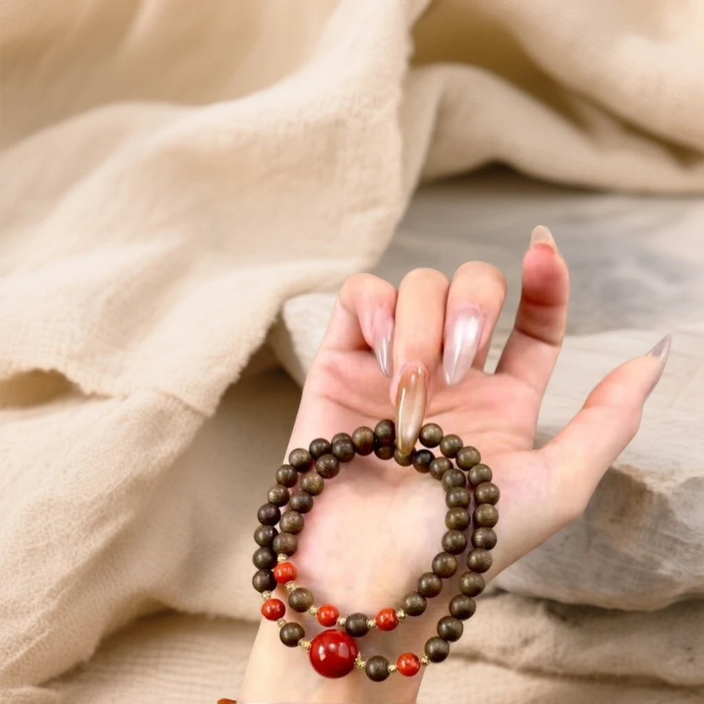 沉香奇楠沉香南红设计款多圈手串