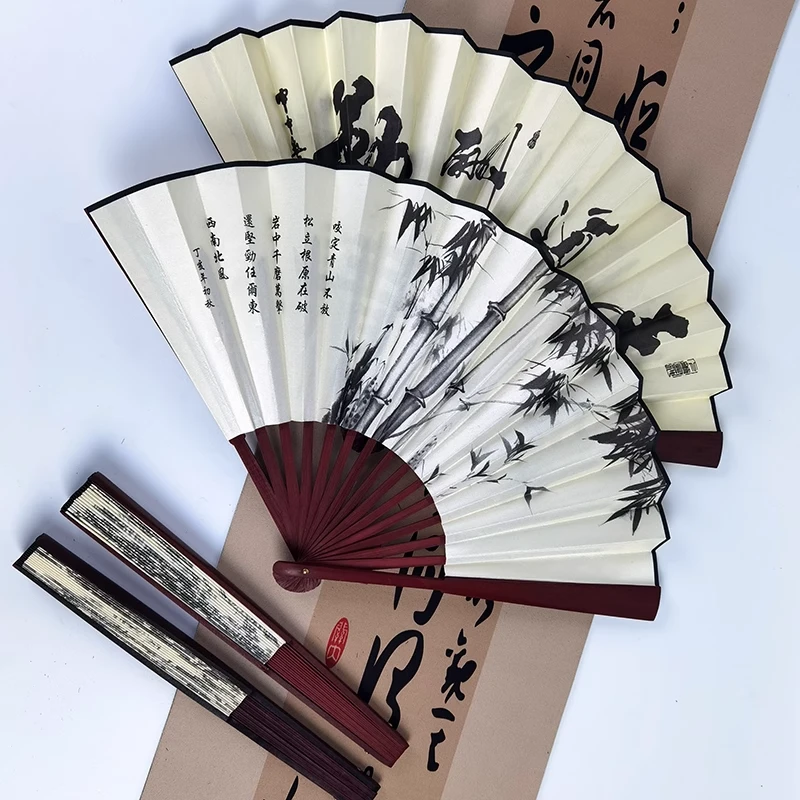 10寸古风扇子折扇中国风男款夏季绢布折叠竹扇汉服随身扇子舞蹈扇