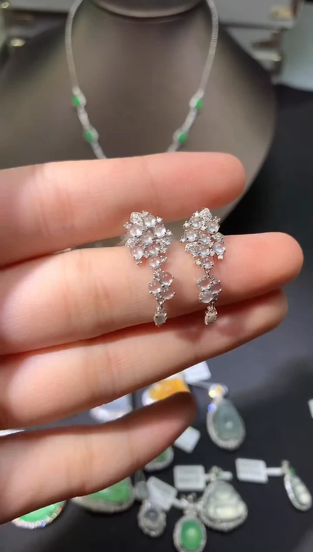 吊坠(不含链)18K金镶嵌翡翠耳钉