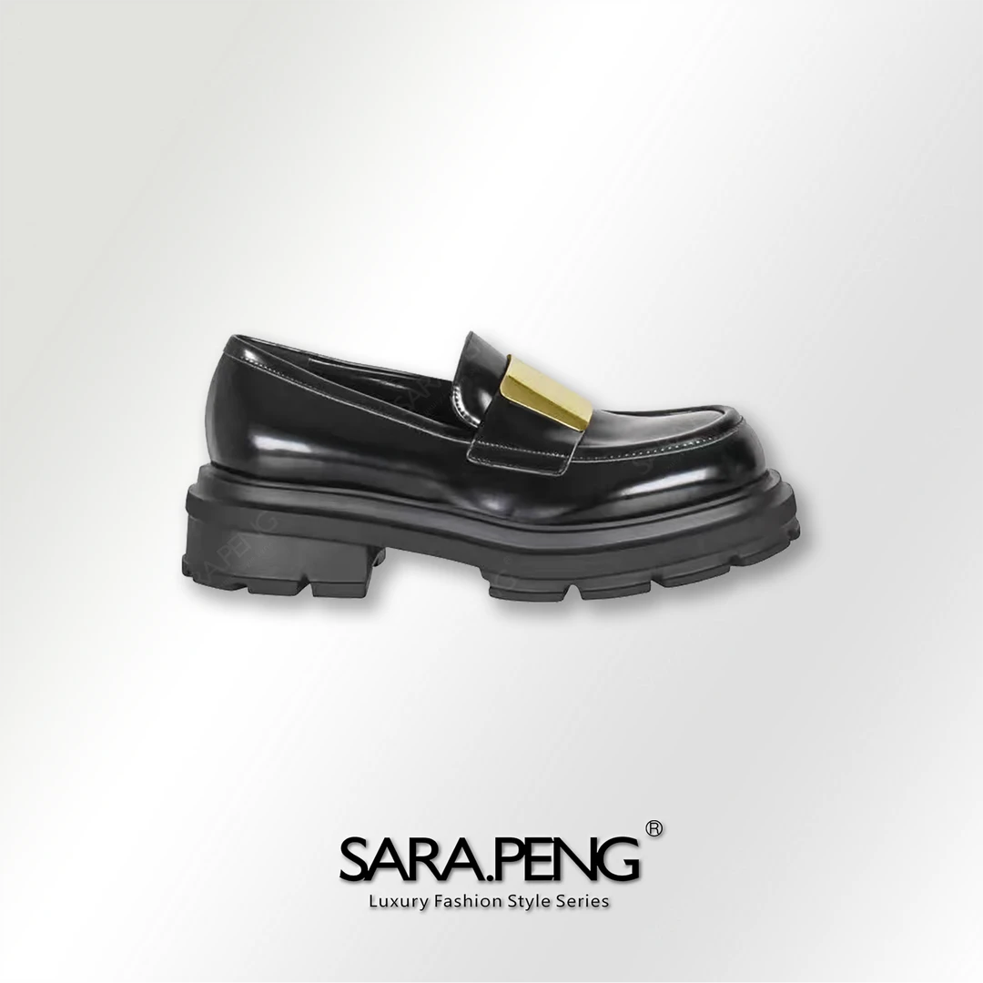 SARA.PENG巴黎站台/经典金属气质时尚真皮一脚蹬百搭厚底乐福鞋靴