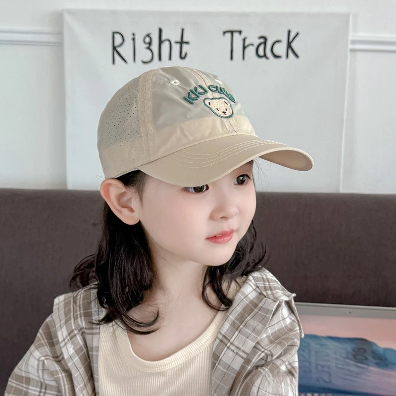 儿童帽子2025新款透气网眼女童鸭舌帽速干户外轻薄防晒男宝遮阳帽