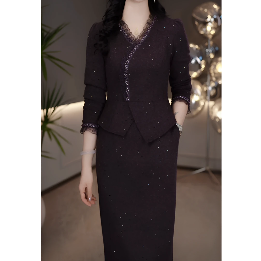 勇华玥上2025冬季新款厚磨毛轻奢优雅气质时尚轻奢高级打底连衣裙