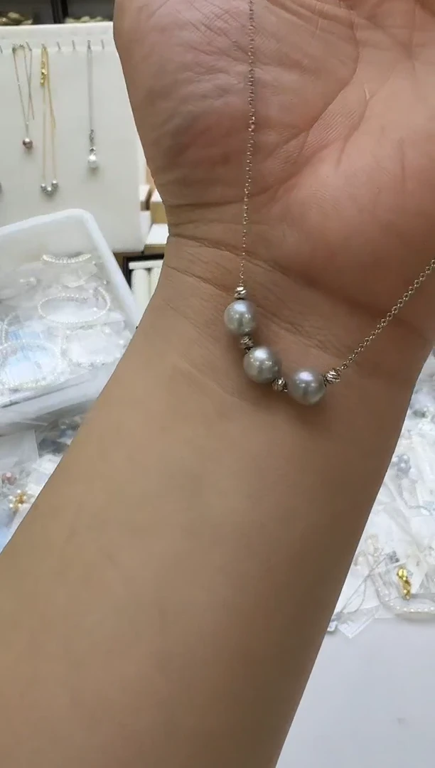 海水珍珠银S925镶嵌吊坠(赠链)7-8mm 微笑链