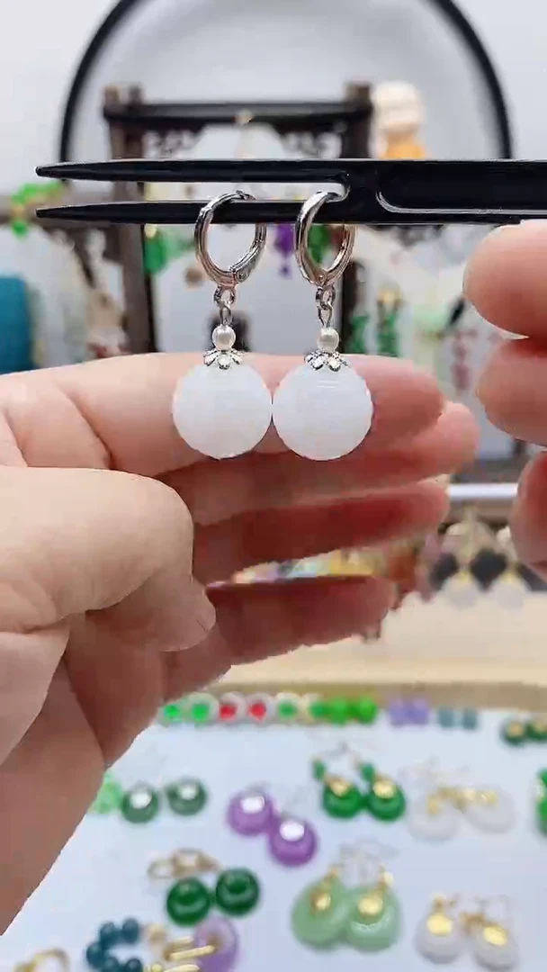 银S925镶嵌和田玉耳饰102