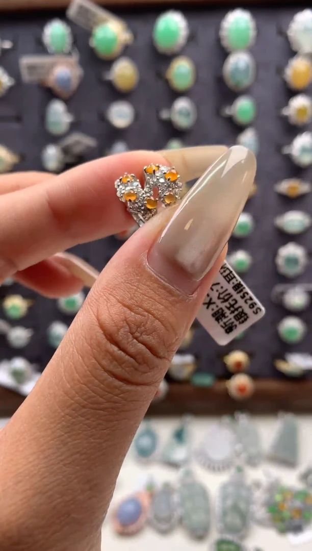 吊坠(不含链)银S925镶嵌翡翠耳饰
