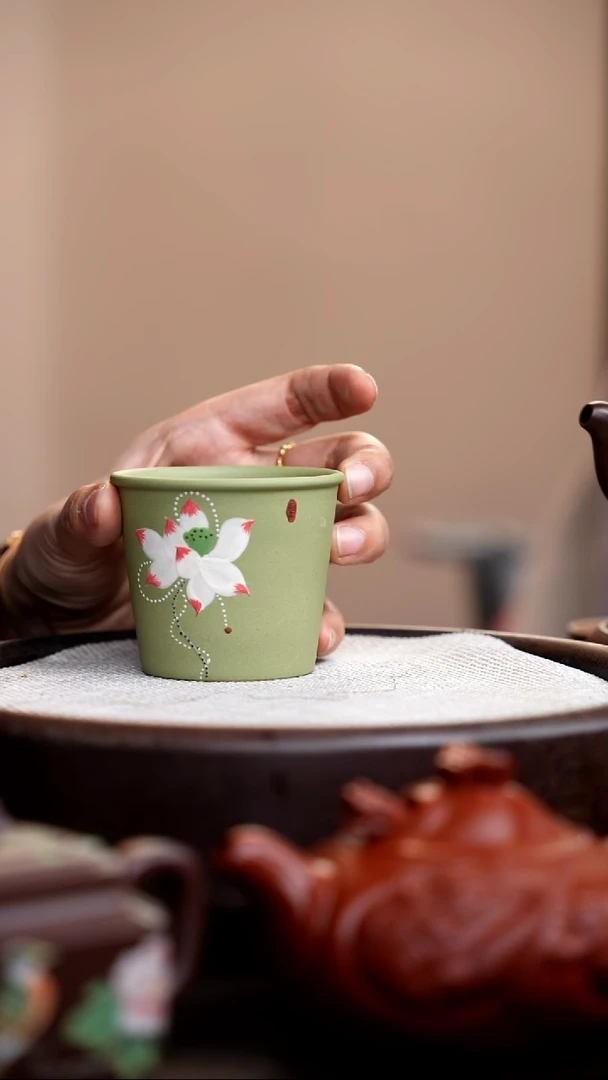 茶壶紫砂豆青砂大直口杯荷花