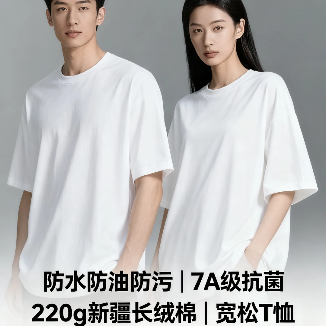 【硅谷风】高奢长绒棉三防男女同款短T恤圆领打底衫春秋